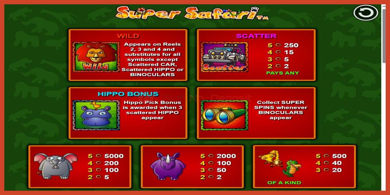 Slot screenshot: Super Safari no deposit, number - 3