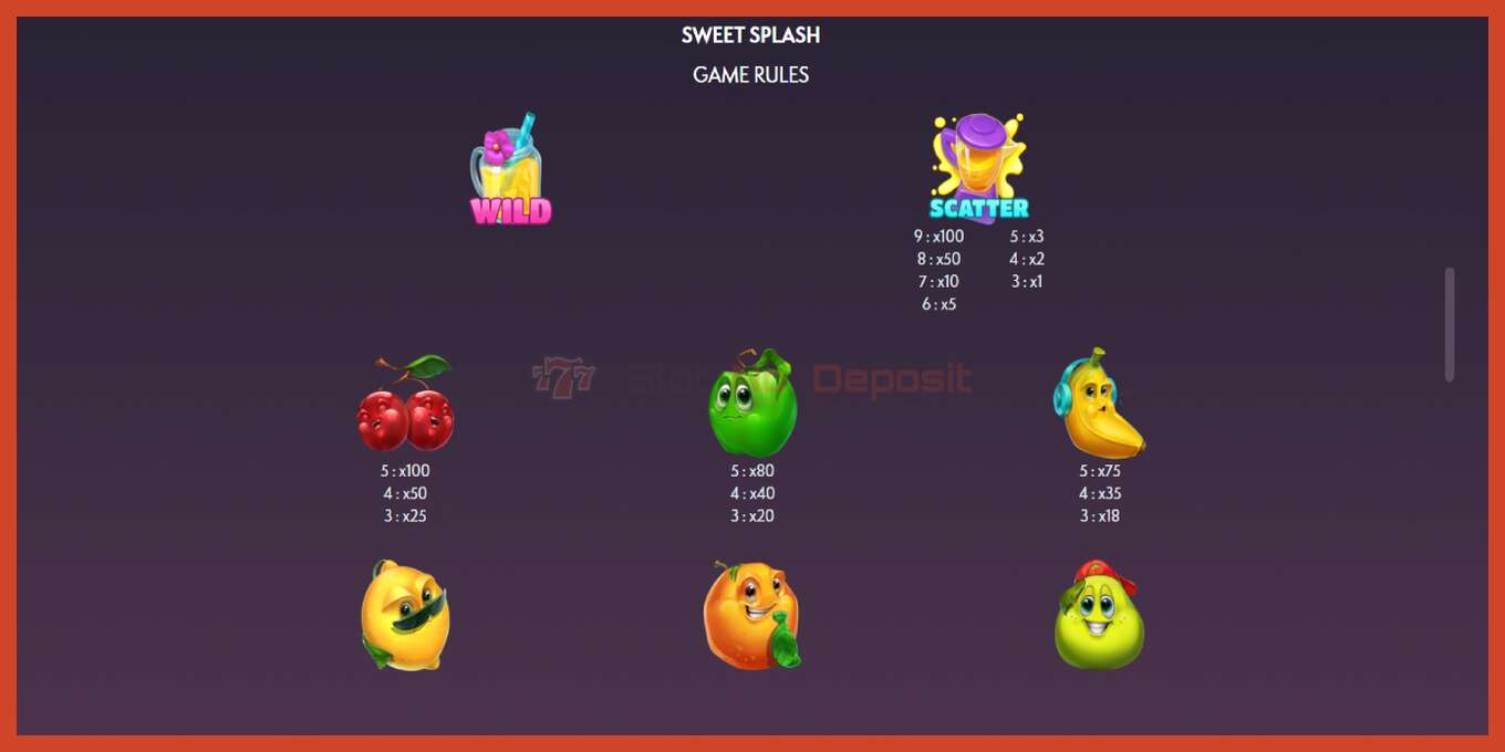 Slot skrinshoti: Sweet Splash depozit yoq, raqam - 5