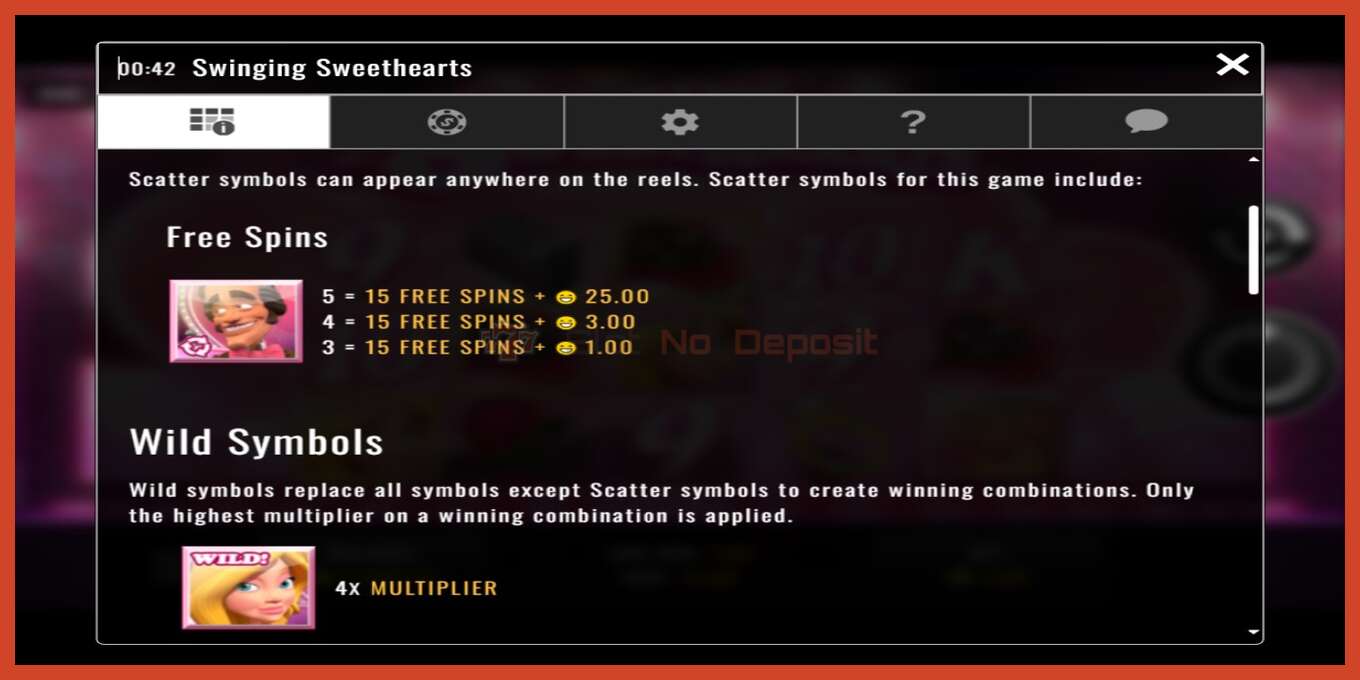 Slot screenshot: Swinging Sweethearts no deposit, number - 3