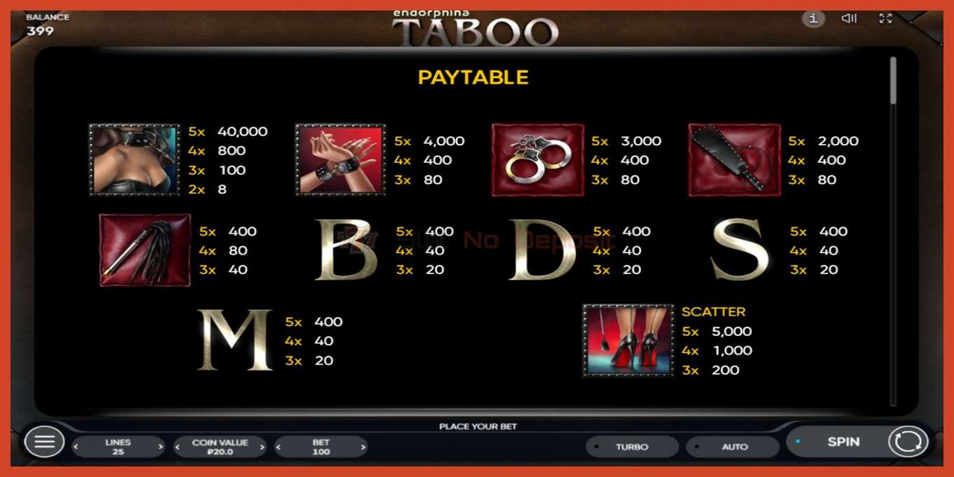 Slot screenshot: Taboo no deposit, number - 4