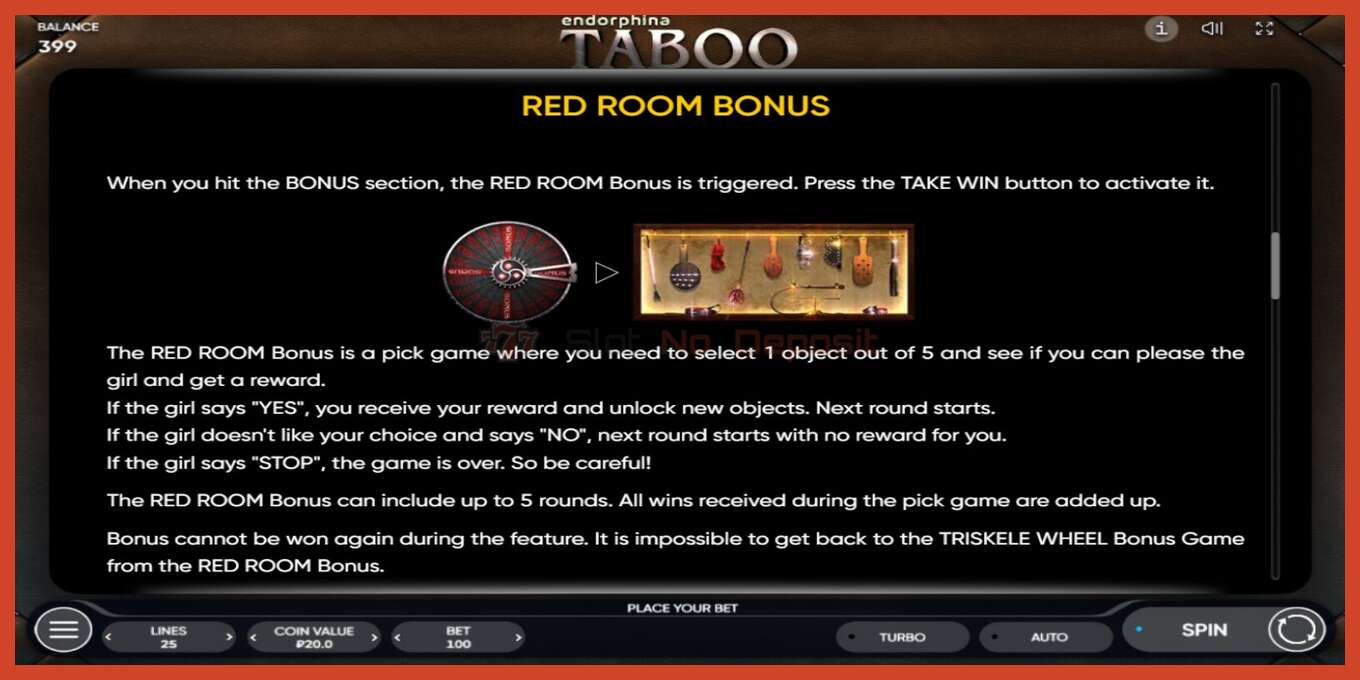 Slot screenshot: Taboo no deposit, number - 6