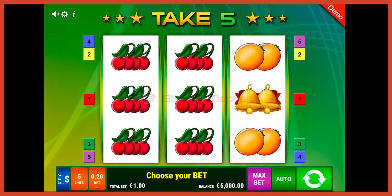 Slot screenshot: Take 5 no deposit, number - 1