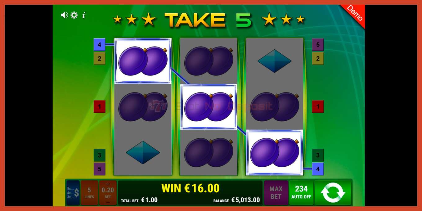 Slot screenshot: Take 5 no deposit, number - 5