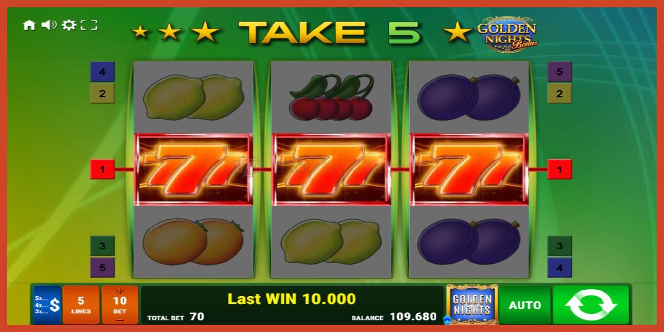 Slot screenshot: Take 5 Golden Nights no deposit, number - 2