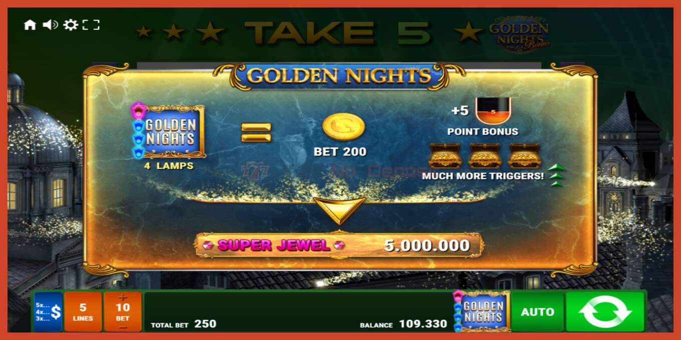 Slot screenshot: Take 5 Golden Nights no deposit, number - 6