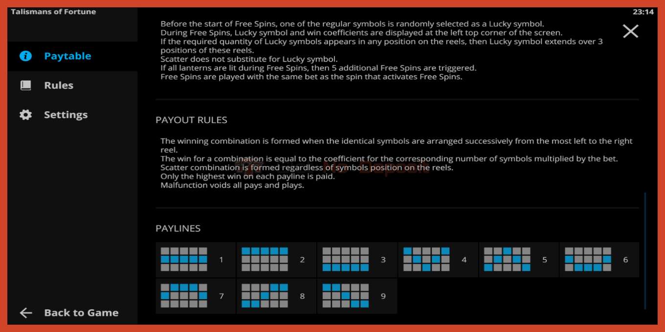 Slot screenshot: Talismans of Fortune no deposit, number - 5