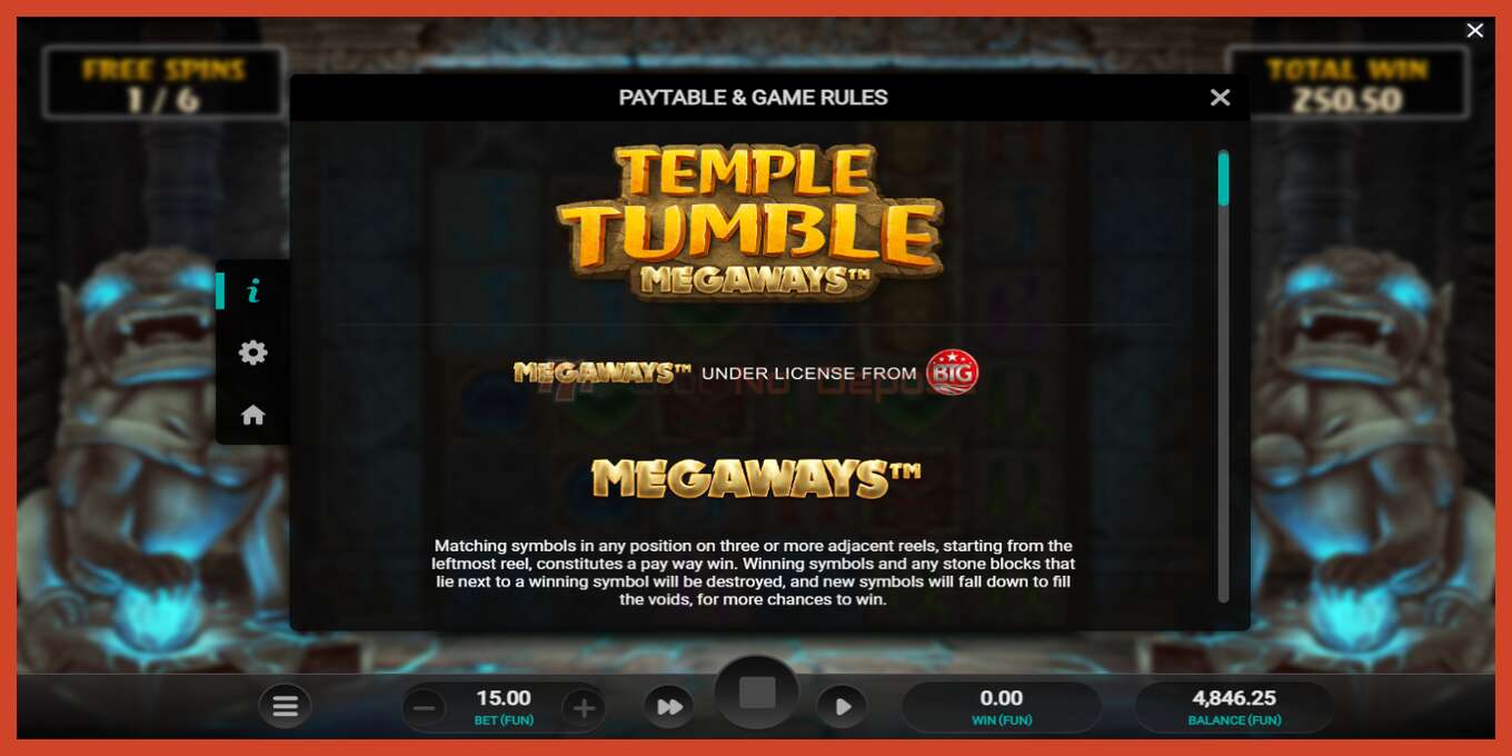 Slot screenshot: Temple Tumble no deposit, number - 6