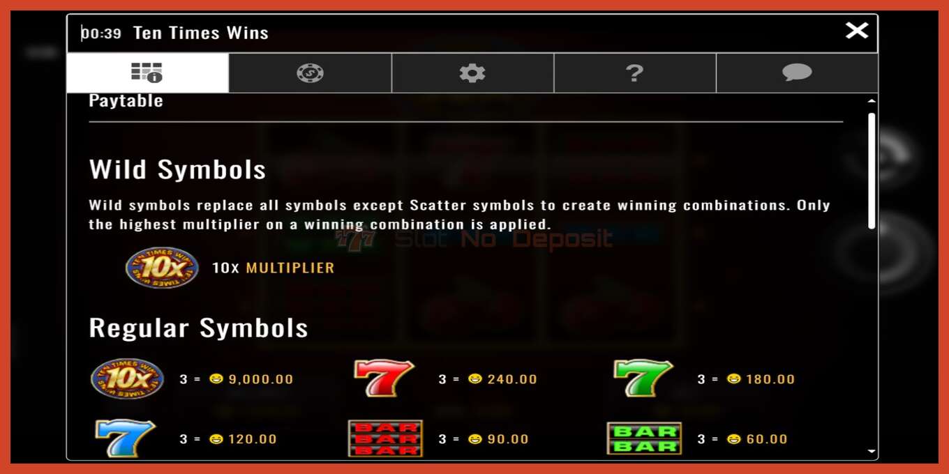 Slot screenshot: Ten Times Wins no deposit, number - 3