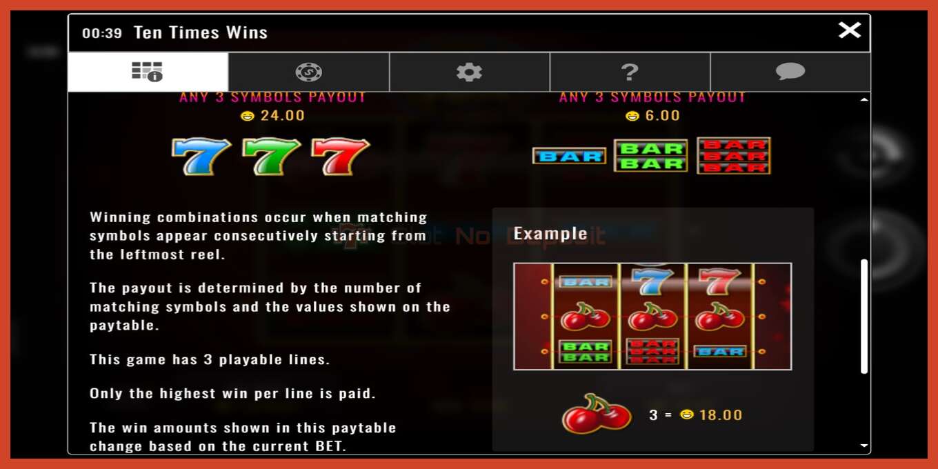 Slot screenshot: Ten Times Wins no deposit, number - 4