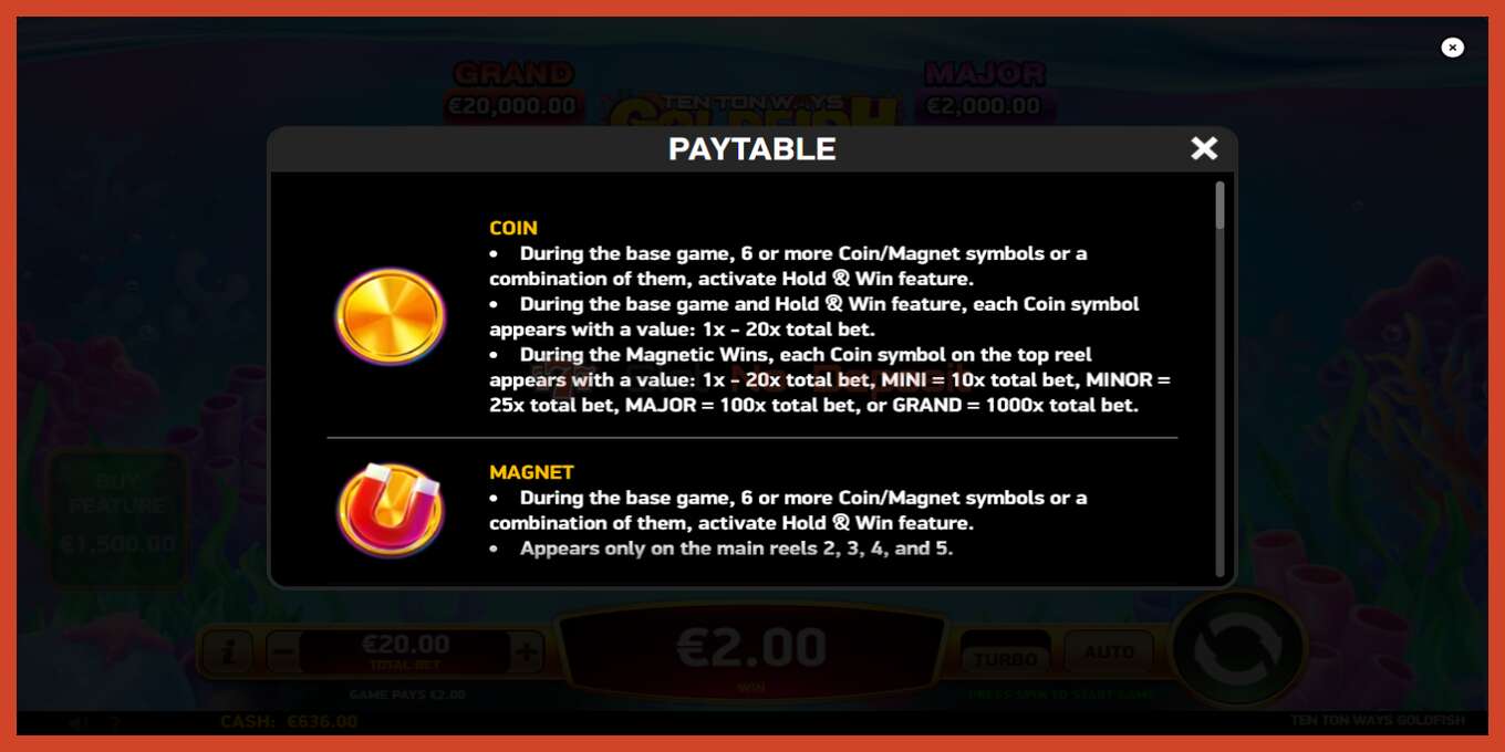 Slot screenshot: Ten Ton Ways Goldfish no deposit, number - 5