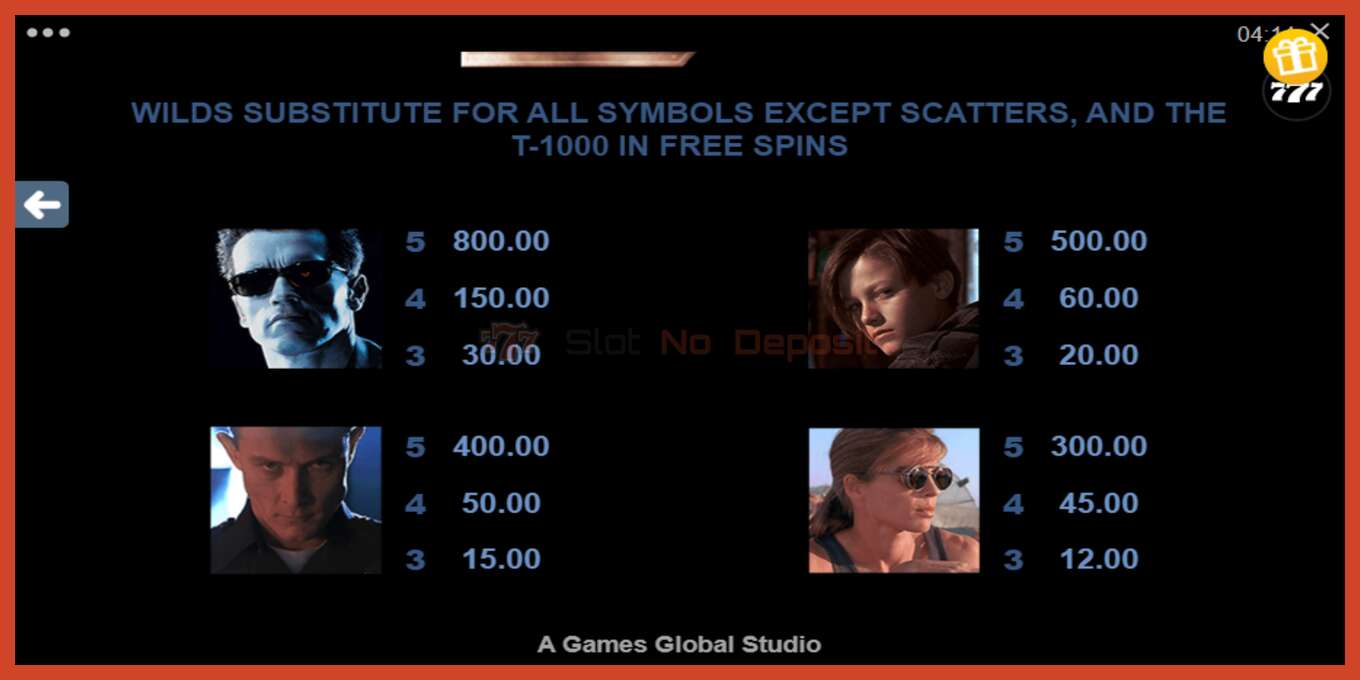 Slot screenshot: Terminator 2 no deposit, number - 3