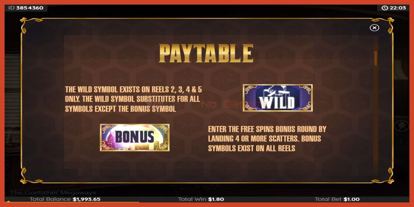 Slot screenshot: The Godfather Megaways no deposit, number - 4