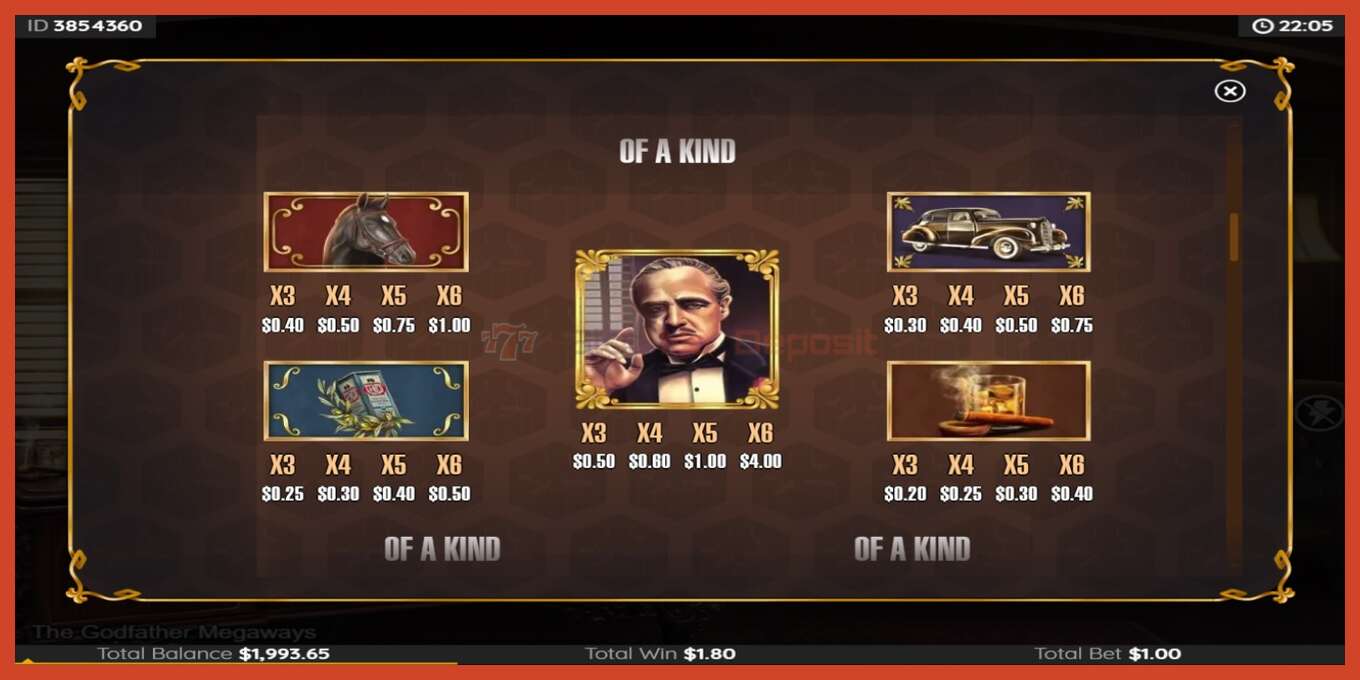 Slot screenshot: The Godfather Megaways no deposit, number - 5