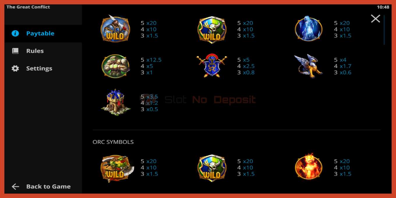 Slot screenshot: The Great Conflict no deposit, number - 4