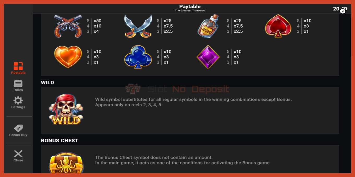 Slot screenshot: The Greatest Treasures no deposit, number - 6