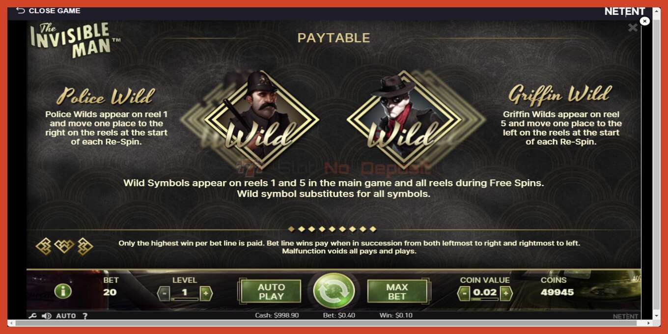 Slot screenshot: The Invisible Man no deposit, number - 5