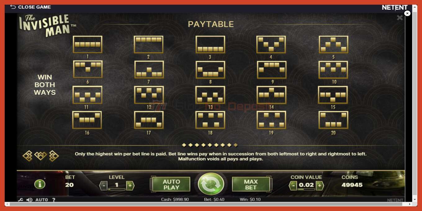 Slot screenshot: The Invisible Man no deposit, number - 7