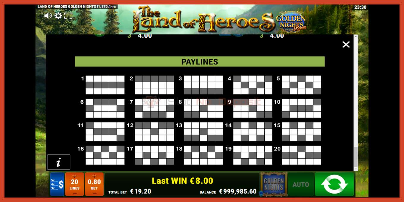 Slot screenshot: The Land of Heroes Golden Nights no deposit, number - 7