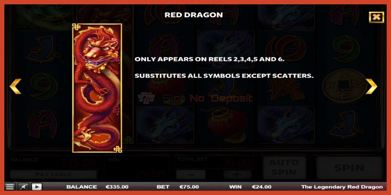 Captura de tela do slot: The Legendary Red Dragon sem depósito, número - 5