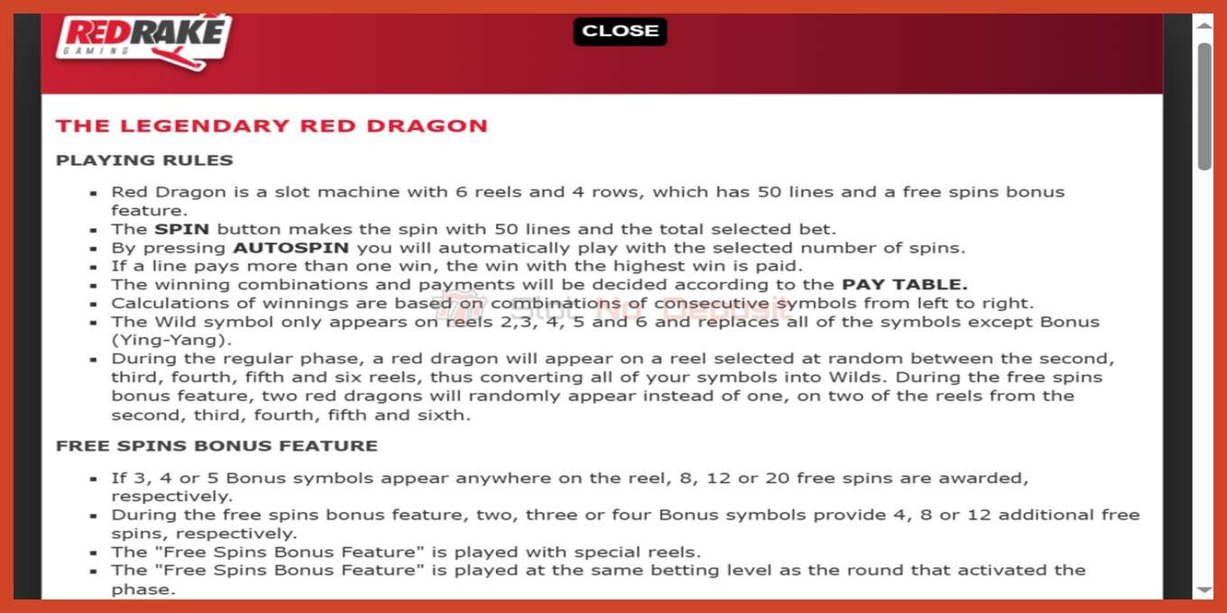 Captura de tela do slot: The Legendary Red Dragon sem depósito, número - 8