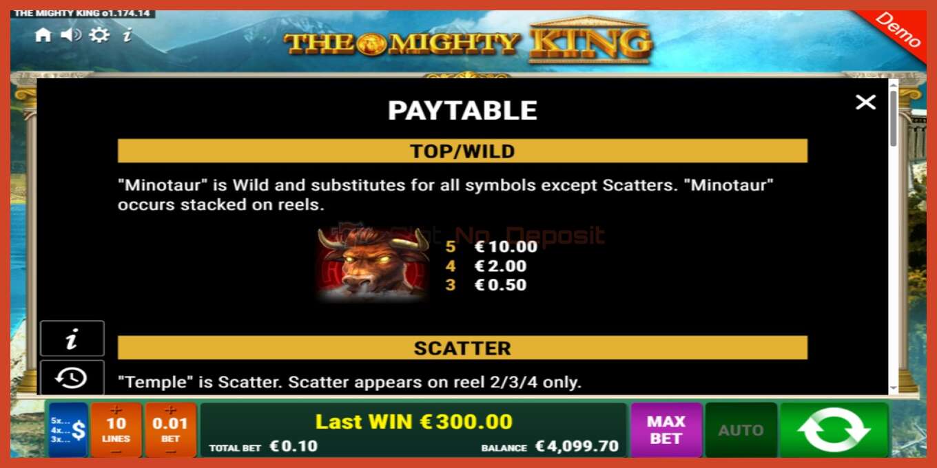 Slot screenshot: The Mighty King no deposit, number - 4