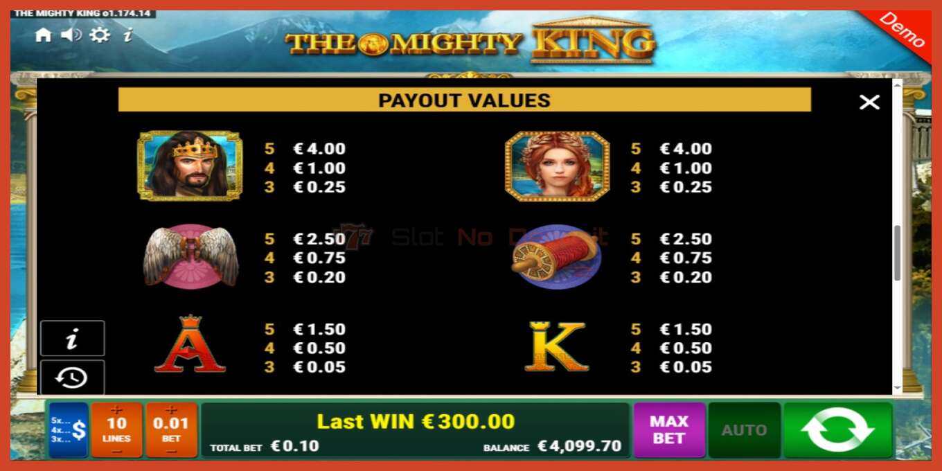 Slot screenshot: The Mighty King no deposit, number - 6