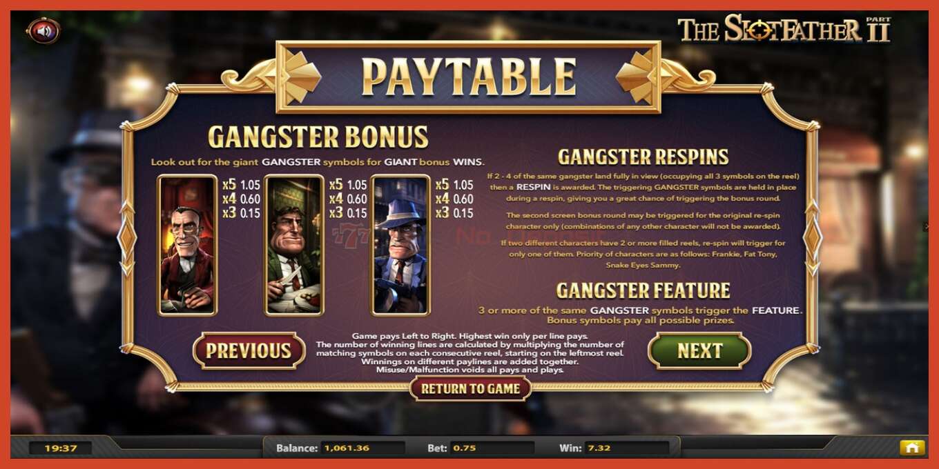 Slot screenshot: The Slotfather 2 no deposit, number - 6