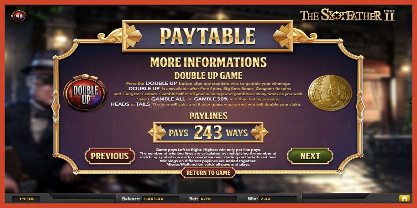 Slot screenshot: The Slotfather 2 no deposit, number - 7