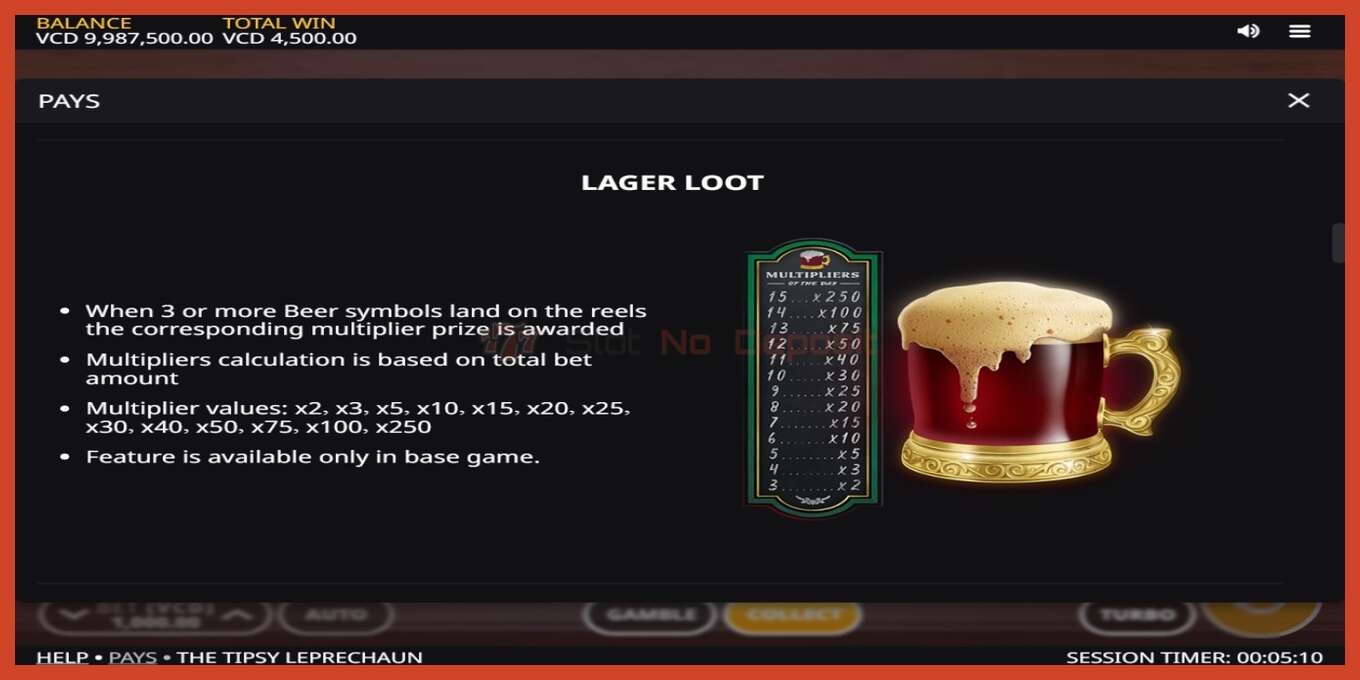 Slot screenshot: The Tipsy Leprechaun no deposit, number - 5