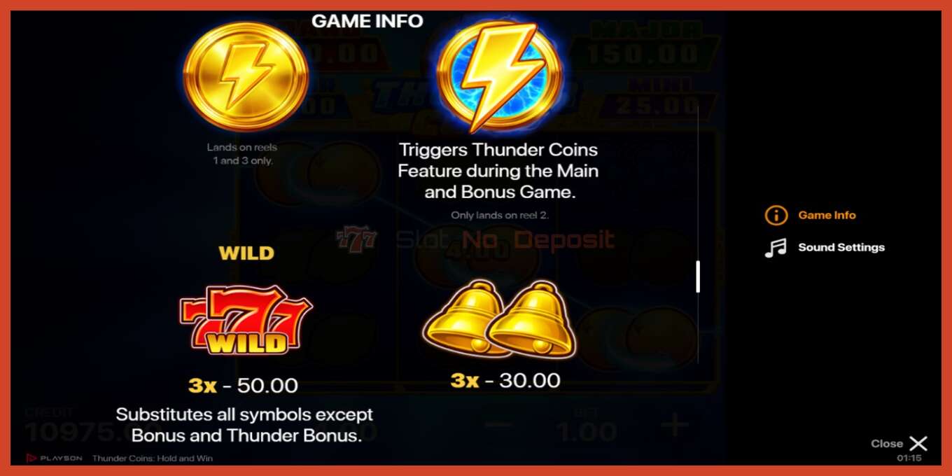 老虎机截图: Thunder Coins 没有押金, 数字 - 6