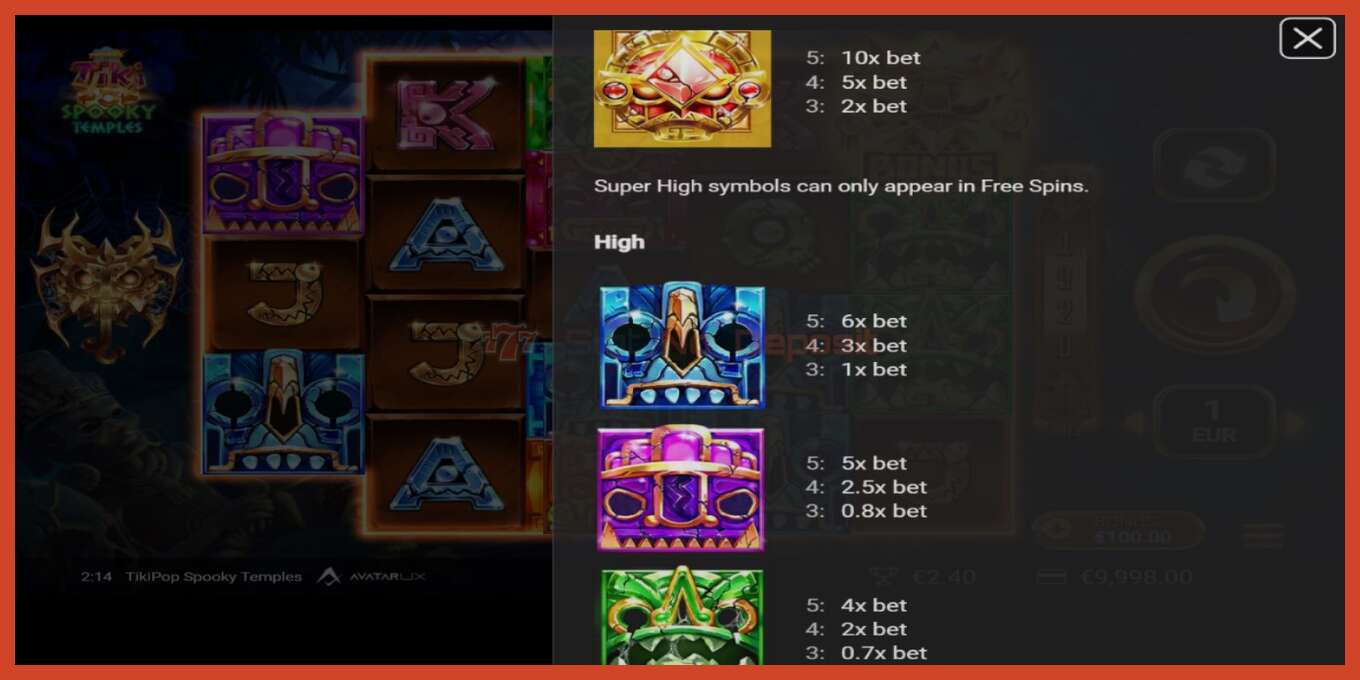 Slot screenshot: TikiPop Spooky Temples no deposit, number - 7