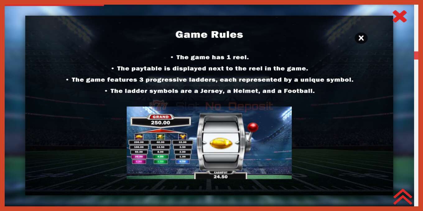 Slot screenshot: Touchdown Treasures no deposit, number - 5