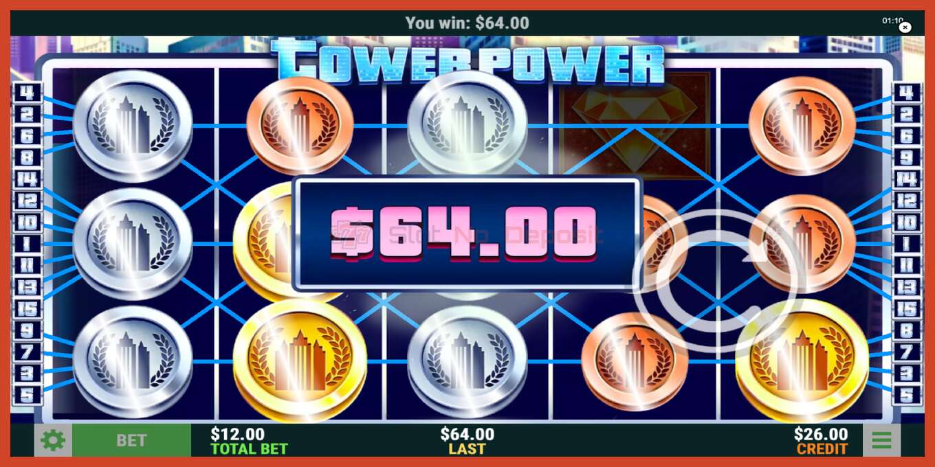 ภาพหน้าจอของสล็อต: Tower Power ไม่มีเงินฝาก, ตัวเลข - 2