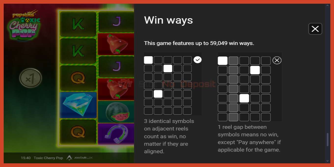 Captura de pantalla do slot: Toxic CherryPop sen depósito, número - 7