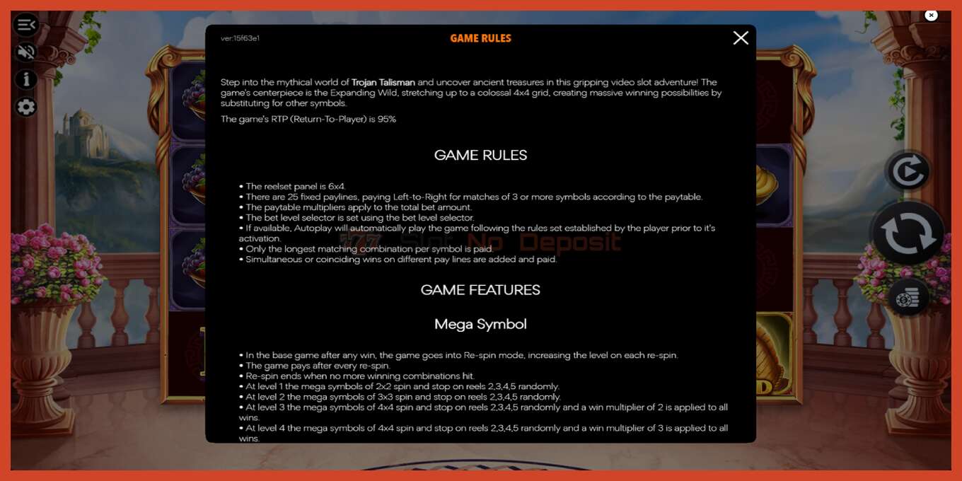 Captura de pantalla do slot: Trojan Talisman sen depósito, número - 3