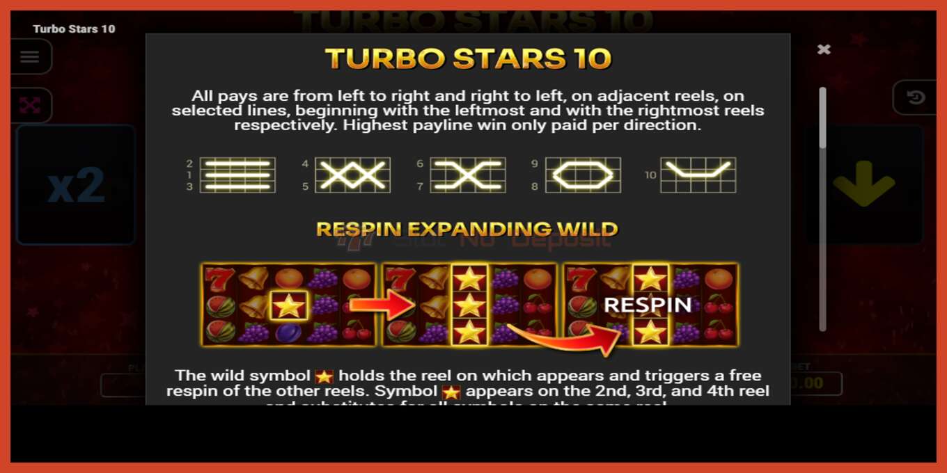 Slot screenshot: Turbo Stars 10 no deposit, number - 4