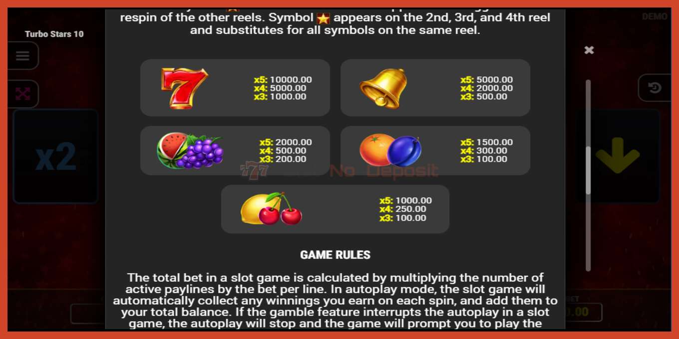 Slot screenshot: Turbo Stars 10 no deposit, number - 5