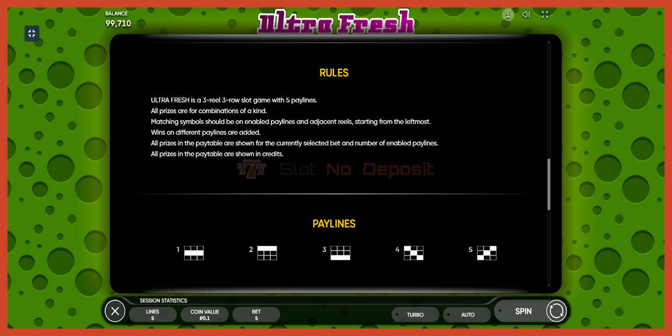 Slot screenshot: Ultra Fresh no deposit, number - 7