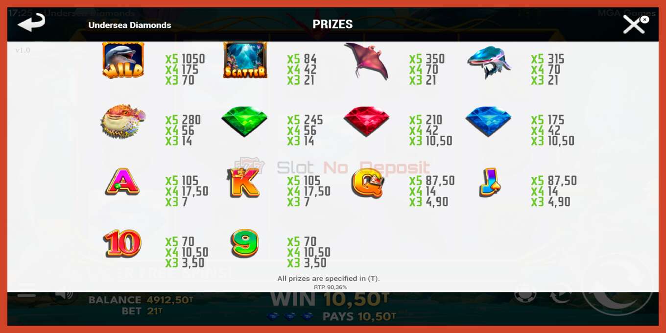 Slot screenshot: Undersea Diamonds no deposit, number - 5