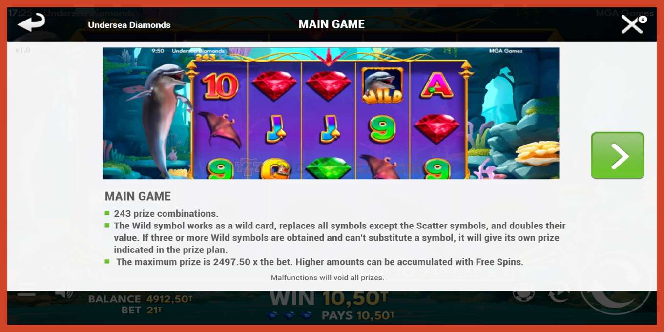 Slot screenshot: Undersea Diamonds no deposit, number - 6