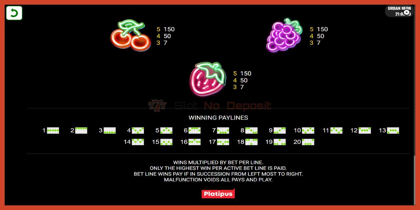 Captura de pantalla do slot: Urban Neon sen depósito, número - 7