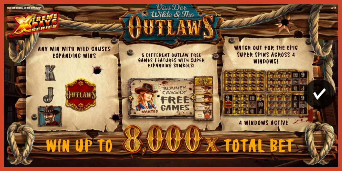 Slot screenshot: Van der Wilde and The Outlaws no deposit, number - 1