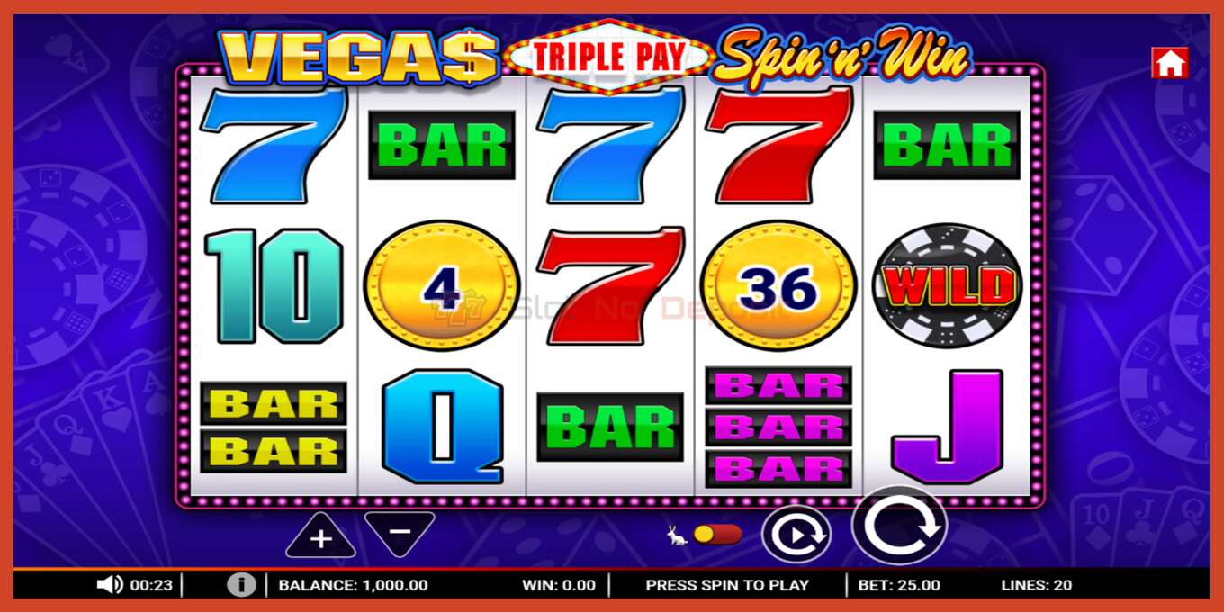 Slot screenshot: Vegas Triple Pay Spin n Win no deposit, number - 1