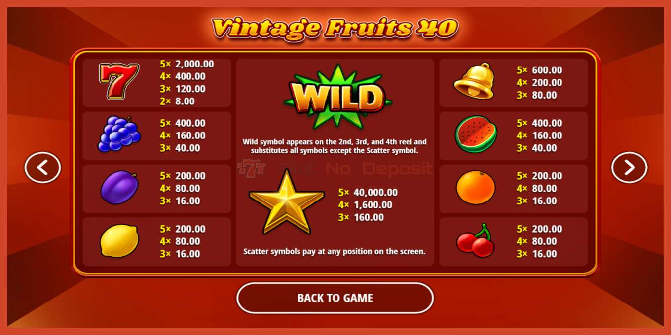 স্লট স্ক্রিনশট: Vintage Fruits 40 কোন আমানত, সংখ্যা - 5