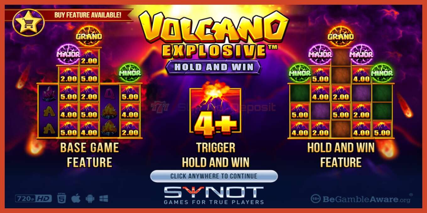 Tangkapan skrin slot: Volcano Explosive tiada deposit, nombor - 1