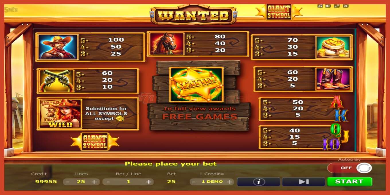 Slot screenshot: Wanted no deposit, number - 4