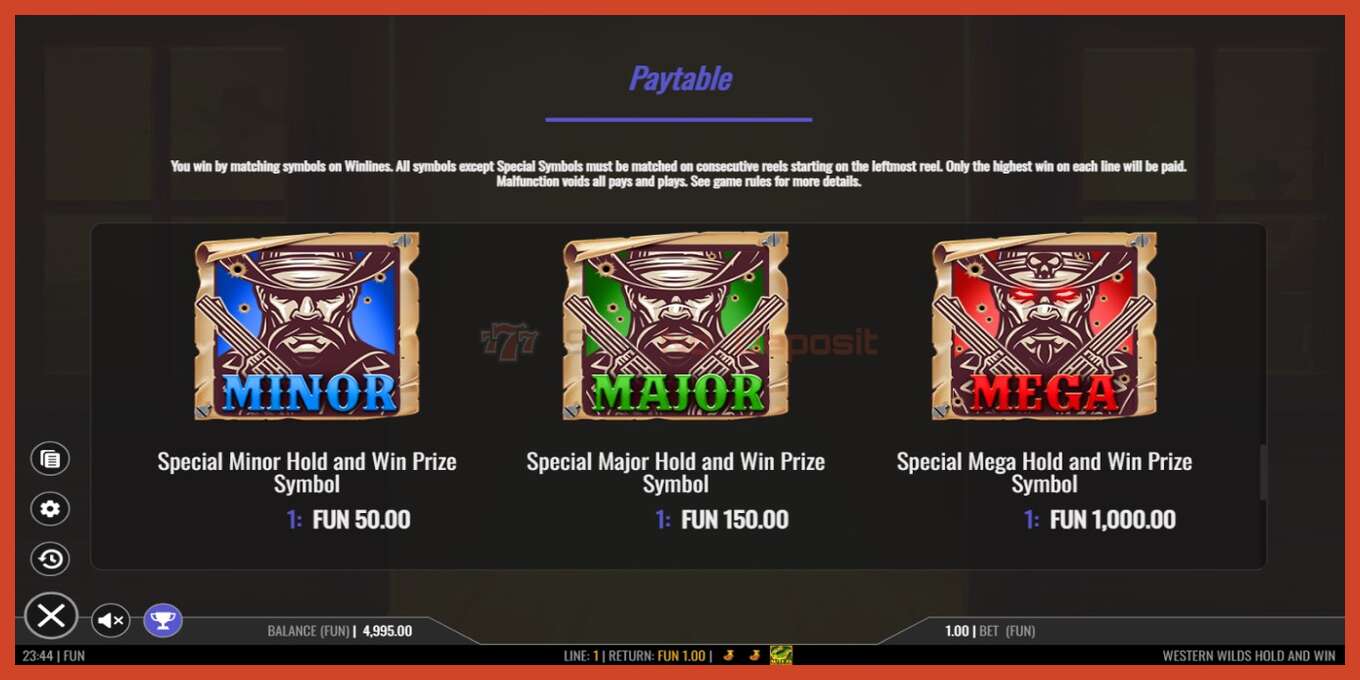 Slot screenshot: Western Wilds Hold and Win no deposit, number - 5