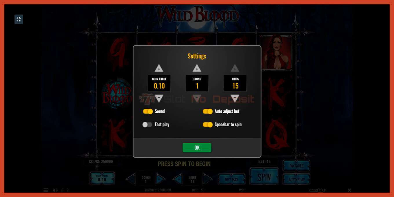 Slot screenshot: Wild Blood no deposit, number - 7