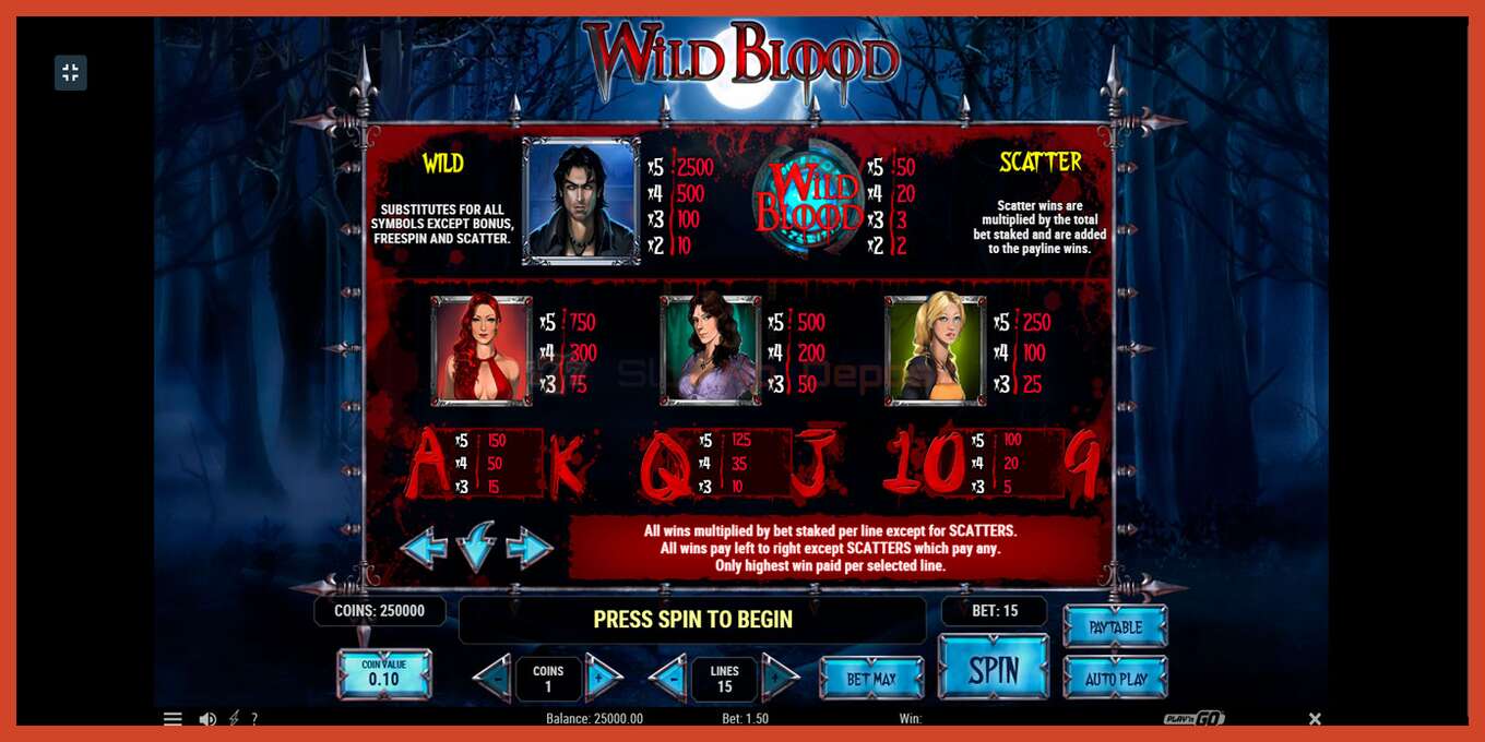 Slot screenshot: Wild Blood no deposit, number - 8