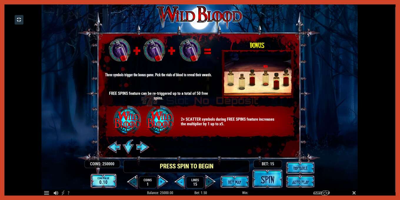 Slot screenshot: Wild Blood no deposit, number - 9